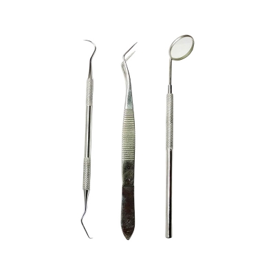 Picture of Dental PMT Set, Dental Tools includes 1 Dental Tweezer + 1 Dental Mouth Mirror + 1 Dental Probe for Oral Care Stainless, Steel Dental Hygiene Kit Set