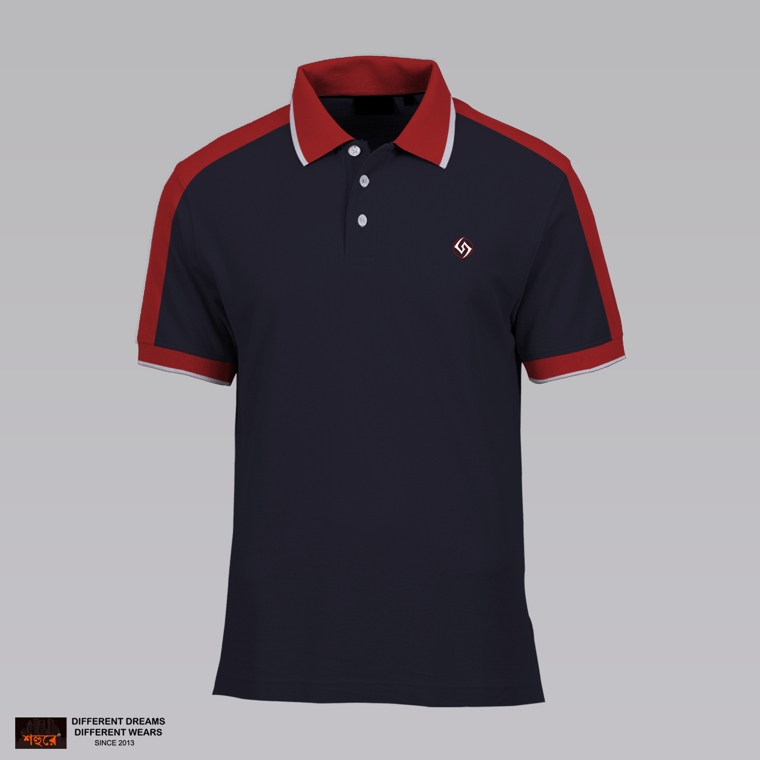 Picture of Shohure Navy Red  Contrast Short Sleeve Polo Tshirt