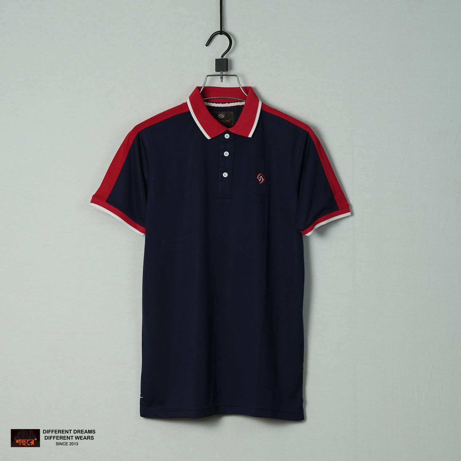 Picture of Shohure Navy Red  Contrast Short Sleeve Polo Tshirt