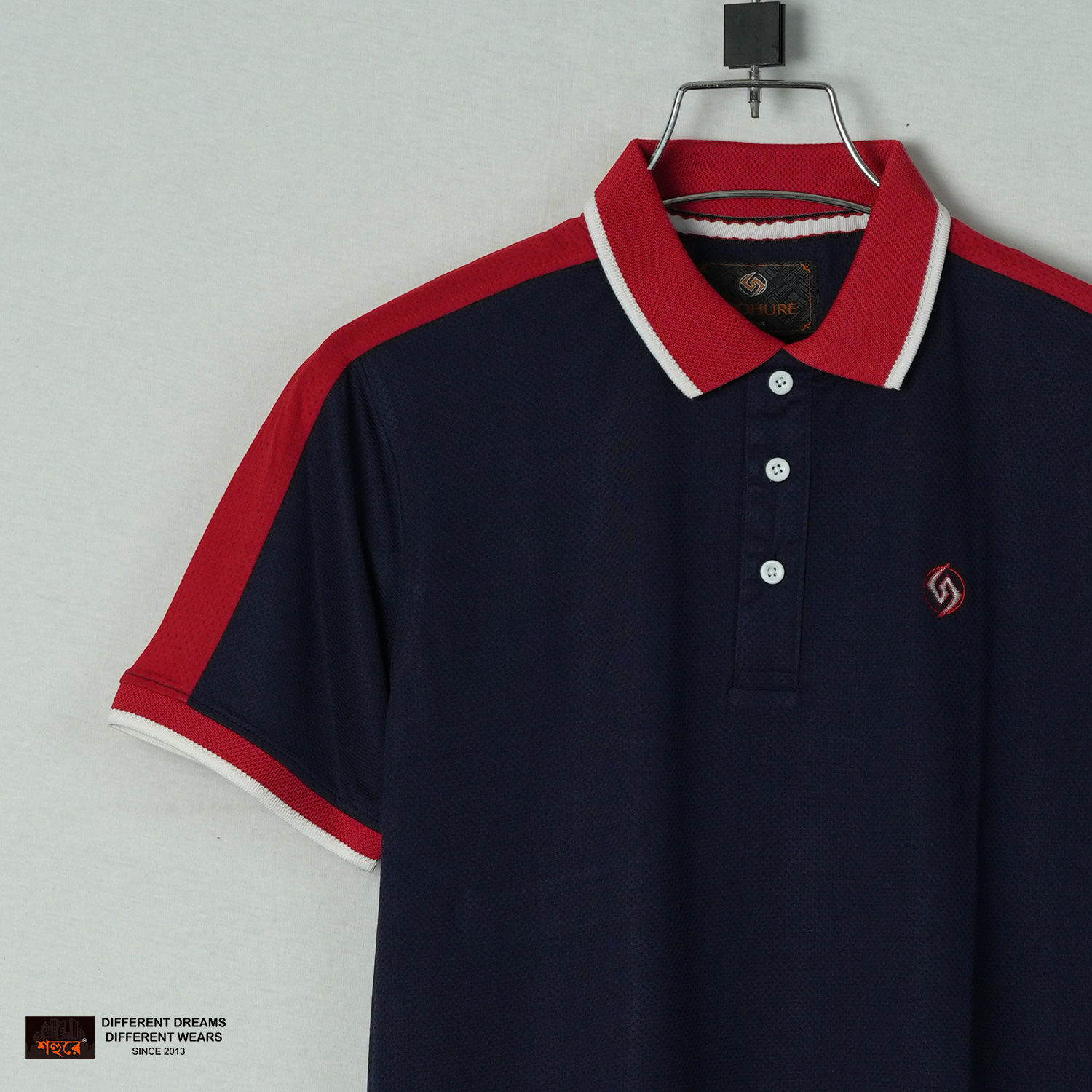 Picture of Shohure Navy Red  Contrast Short Sleeve Polo Tshirt