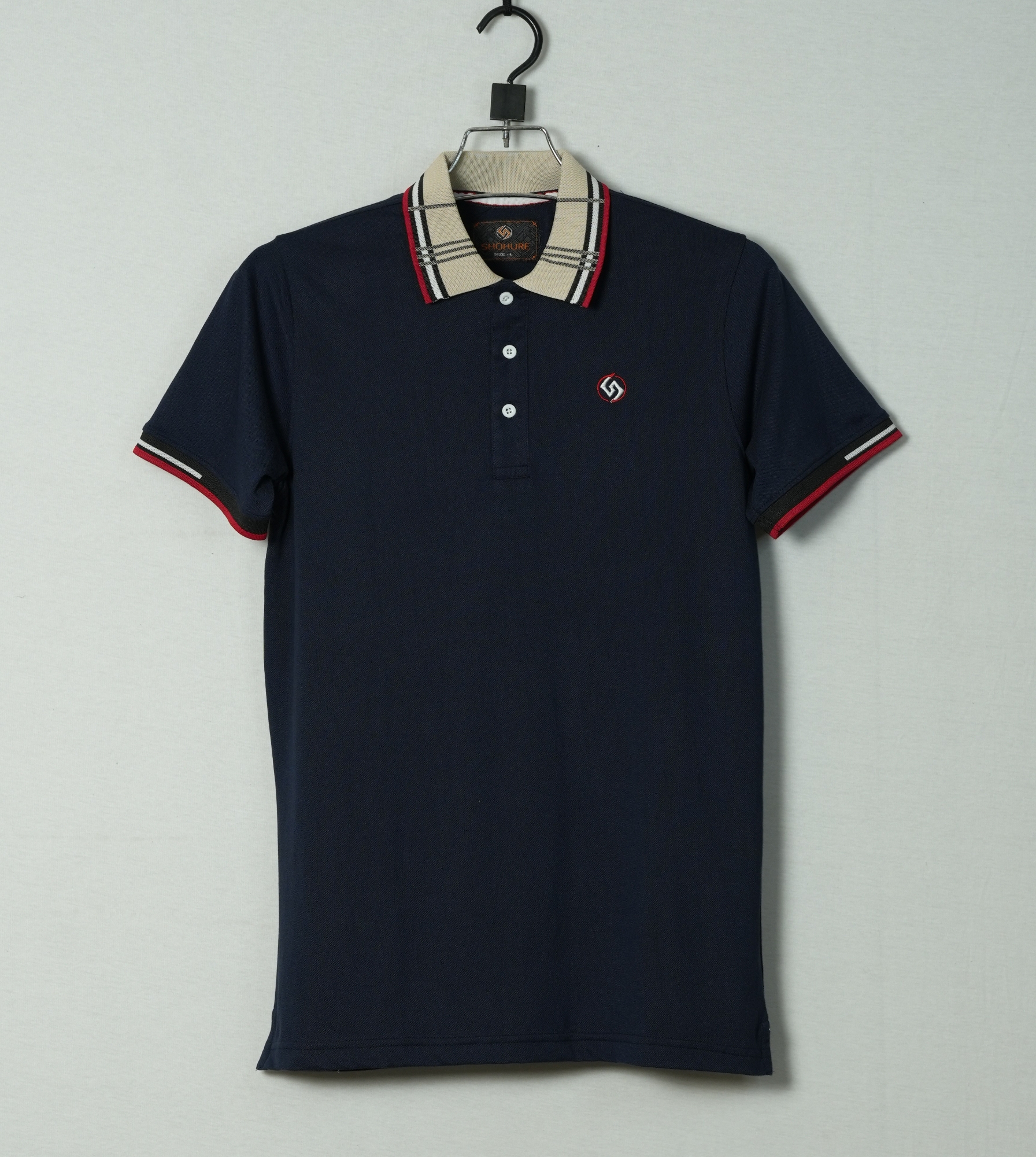 Picture of Shohure Navy Blue Lycra Pk Short Sleeve Polo Tshirt