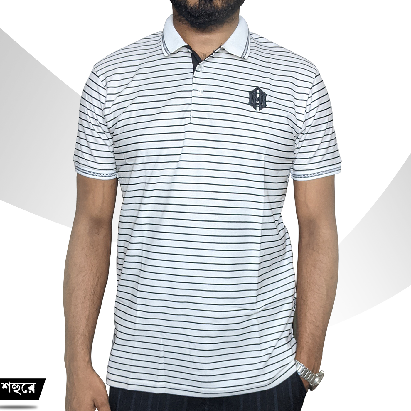 Picture of Shohure White Color Stripe PK Fabric Polo Tshirt