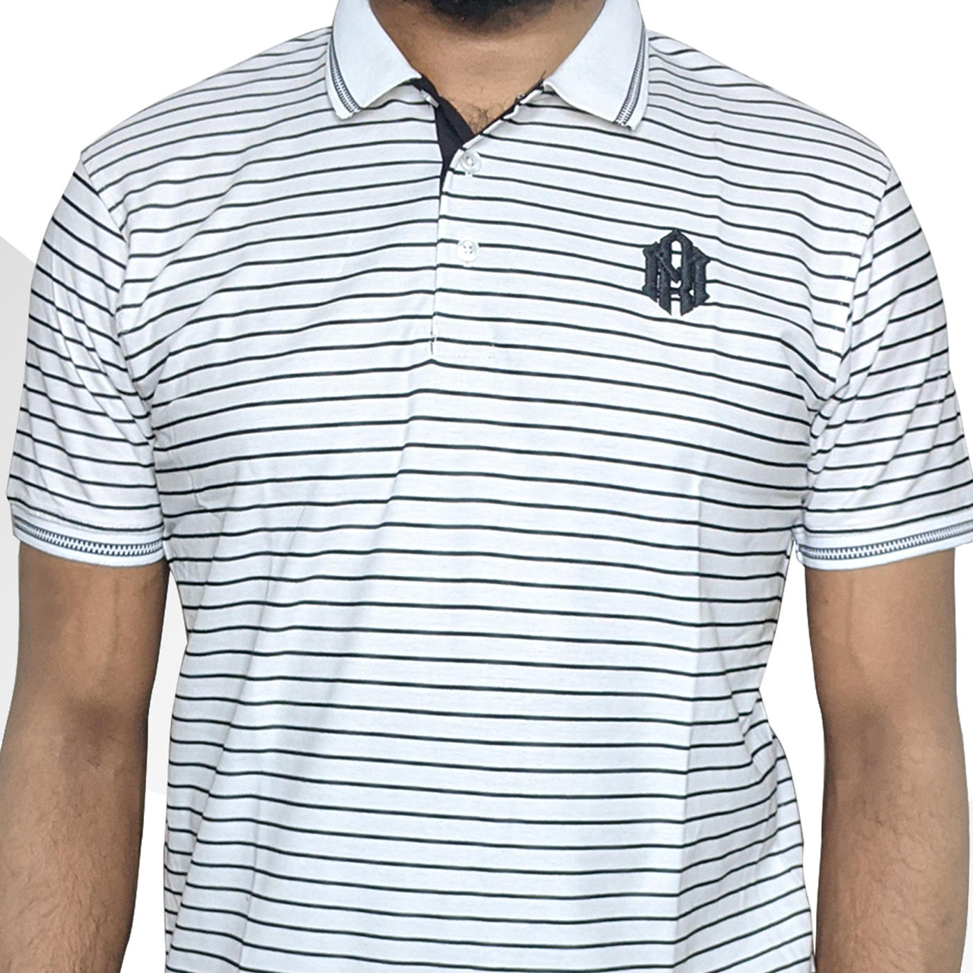 Picture of Shohure White Color Stripe PK Fabric Polo Tshirt