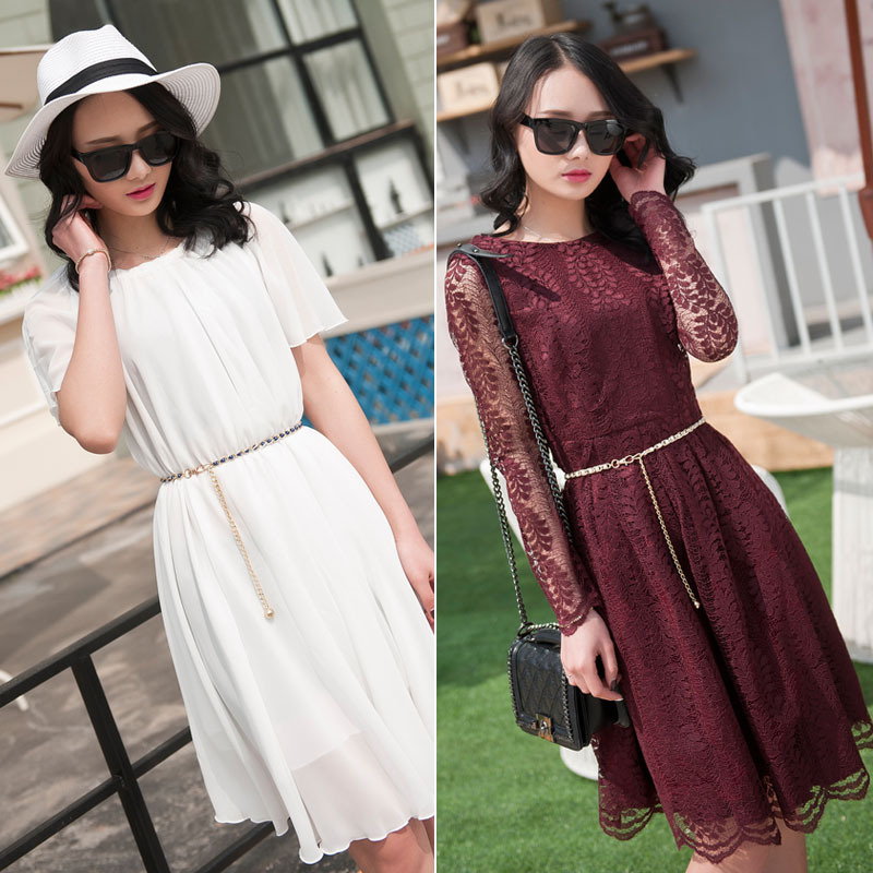 Picture of Cute Metal Adjustable Thin Ladies Waist Pearl Chain Belt For Decorative Cloth