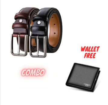 Picture of 2 pice Belt black & Brown Belt combo offer belt for men (wallet Free)