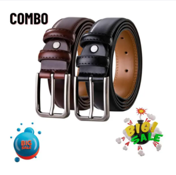 Picture of 2 pice Belt black & Brown Belt combo offer belt for men (wallet Free)