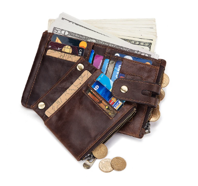 Picture of Luxury Striped Men's Leather Wallet 3 Folds Male Purse With Photo Holder Credit Card Holder For Man