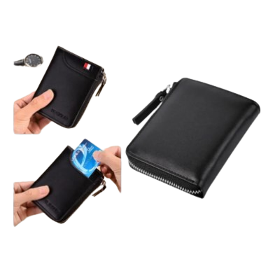 Picture of short Wallet Purse for Men Pu Leather Fashion Card Holder Clip Zipper Blocking Man Wallets