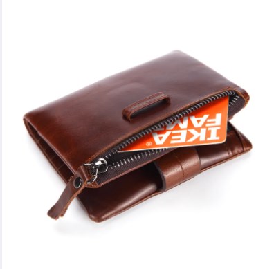 Picture of Crazy Horse Cowhide Leather Credit Card Wallet Men Zipper Coins Pocket Bifold Leather Wallet