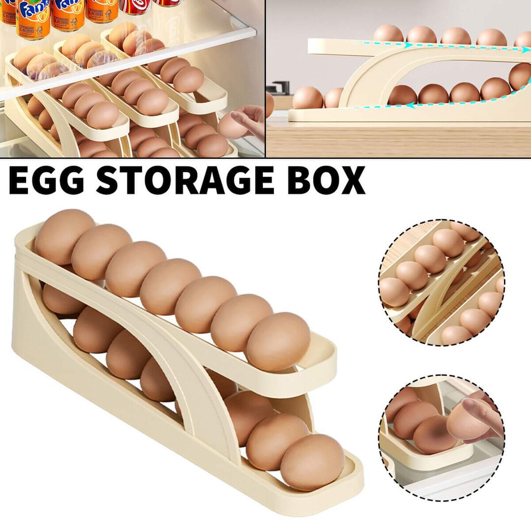 Picture of 2/ Layers Automatic Scrolling Egg Rack Kitchen Egg Storage Box Fridge Eggs Organizer Holder Large Capacity Eggs Storage Racks
