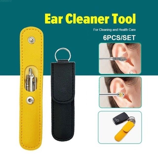 Picture of Ear Cleaner Set 6 Pieces Stainless Steel ear pick set with leather case