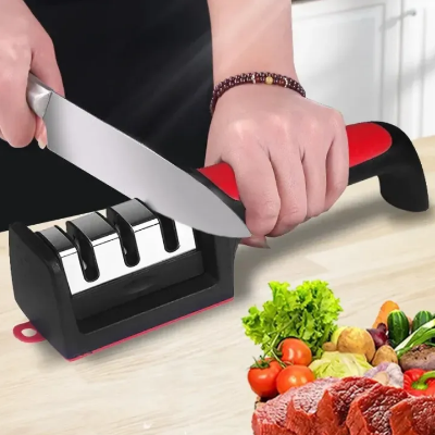 Picture of Kitchen 3-Segment Knife Sharpener Household Multi-Functional Hand-Held 3-Purpose Black Sharpening Stone