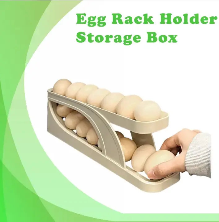 Picture of Double-Layer Egg Dispenser Automatic Roll-Down Egg Storage Rack Slide Egg Carton Refrigerator Egg Basket Kitchen Countertop Egg Holder Dshop