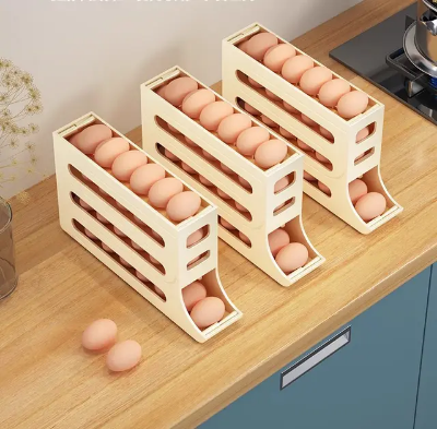 Picture of 4 Tier Egg Storage Box Organizer Refrigerator Rolling Egg Organizer Holder Fridge Storage Organizer Food Container Egg Dispenser