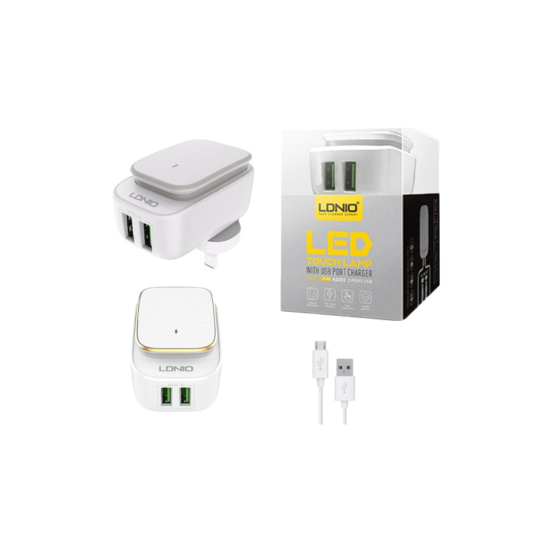 Picture of LDNIO A2205 2.4A Micro (With Micro USB Cable) USB US EU Plug Travel Mobile Phone Tablet Charger With LED Touch Night Light For Charging Electric Devices