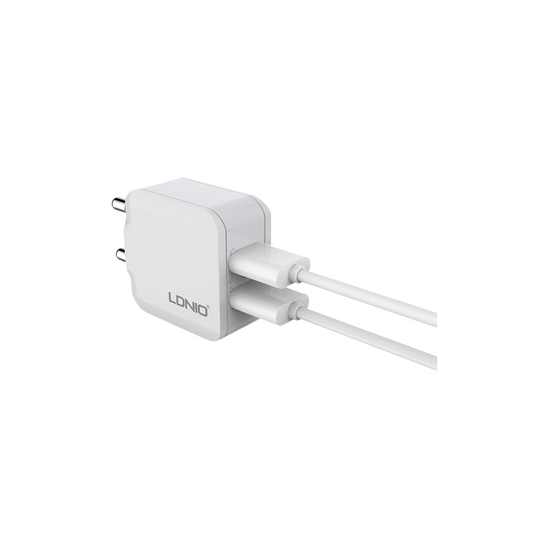 Picture of For Universal LDNIO A2201 Travel Mobile Phone Fast Charger 2.4A Dual USB Ports (Auto ID) EU Plug Charger with Micro USB Cable