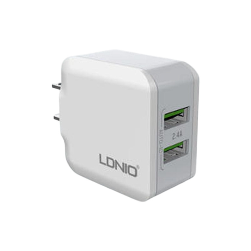 Picture of For iPhone LDNIO A2201 Travel Mobile Phone Fast Charger 2.4A Dual USB Ports EU Plug Charger with Lightning Cable