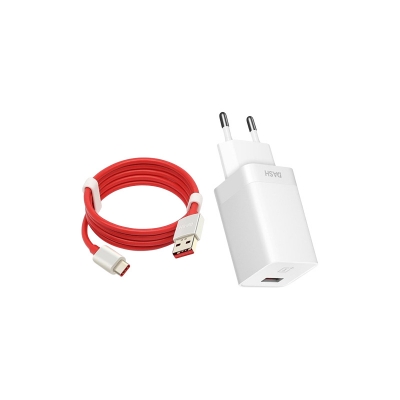 Picture of For OnePlus 7 / 7 Pro / 7T / 7T Pro EU Plug  Dash Charge Adapter With 1M Round Shape Dash USB Charge Type-C Cable For OnePlus 7 6t 7 Pro 7T 7T Pro