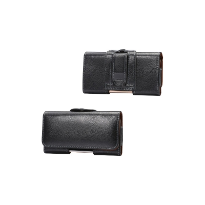 Picture of For Mobile Phone Size 6-7 Inch Mobile Phone Bag Solid Color Case Belt Clip Holster Black Leather Holder Case Belt Cover