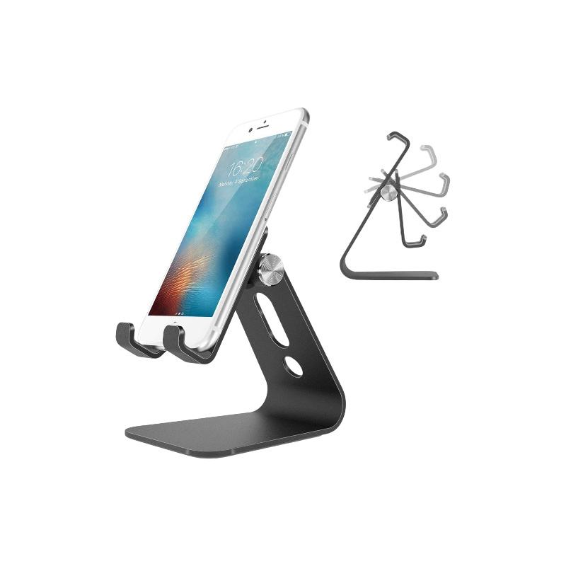 Picture of Portable Phone Stand Matte Surface Anti Slip Tangle Proof Adjustable Angle Desktop Support Aluminum Metal Mobile Stand For Tablet And Cell Phone