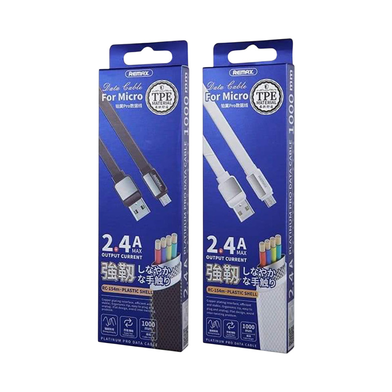 Picture of Remax RC-154m Micro Platinum PRO Data Cable Flat USB 5V/2.4A 1M Quick Charge Fast Data Sync