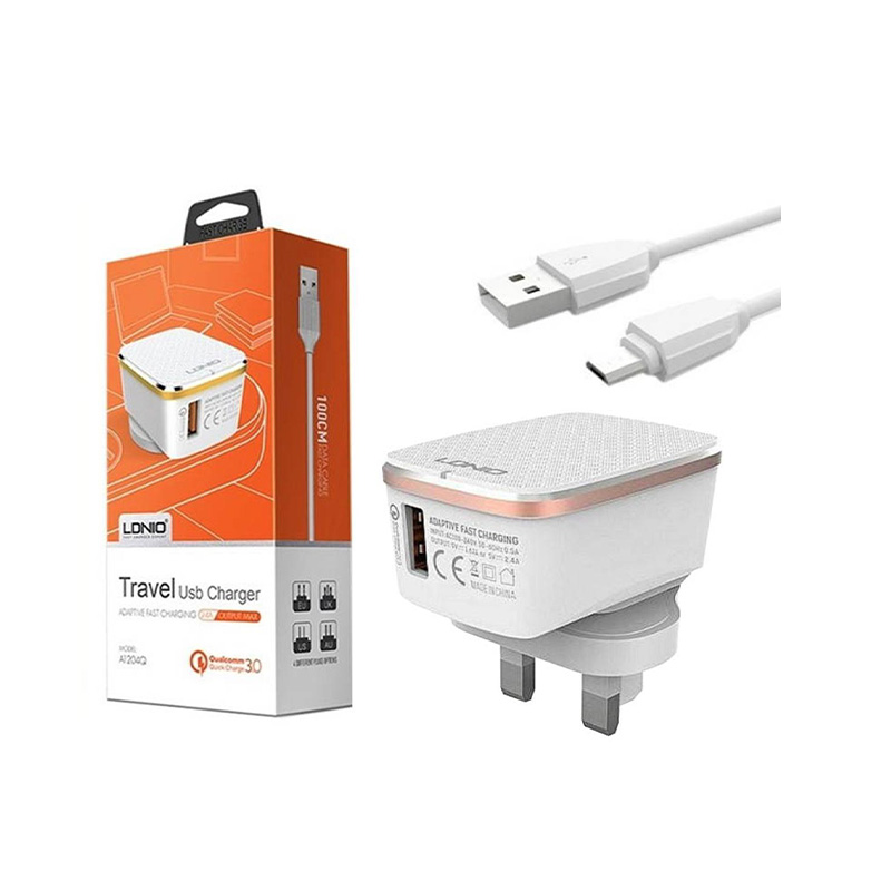Picture of LDNIO A1204Q (ORIG) 18W Qualcomm 3.0 Fast Charging USB Charger with Type C Charging & Data Cable For All off Type-C Interface Smart Phone