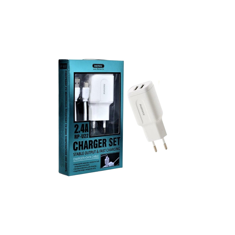 Picture of Remax RP-U22 Charger Set 2 Port USB Fast Charging 2.4A Charger with Micro USB Data Cable