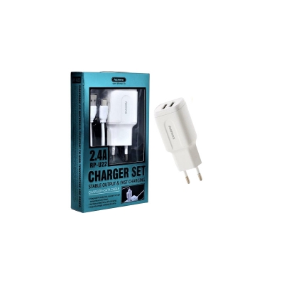 Picture of Remax RP-U22 Charger Set 2 Port USB Fast Charging 2.4A Charger with Micro USB Data Cable