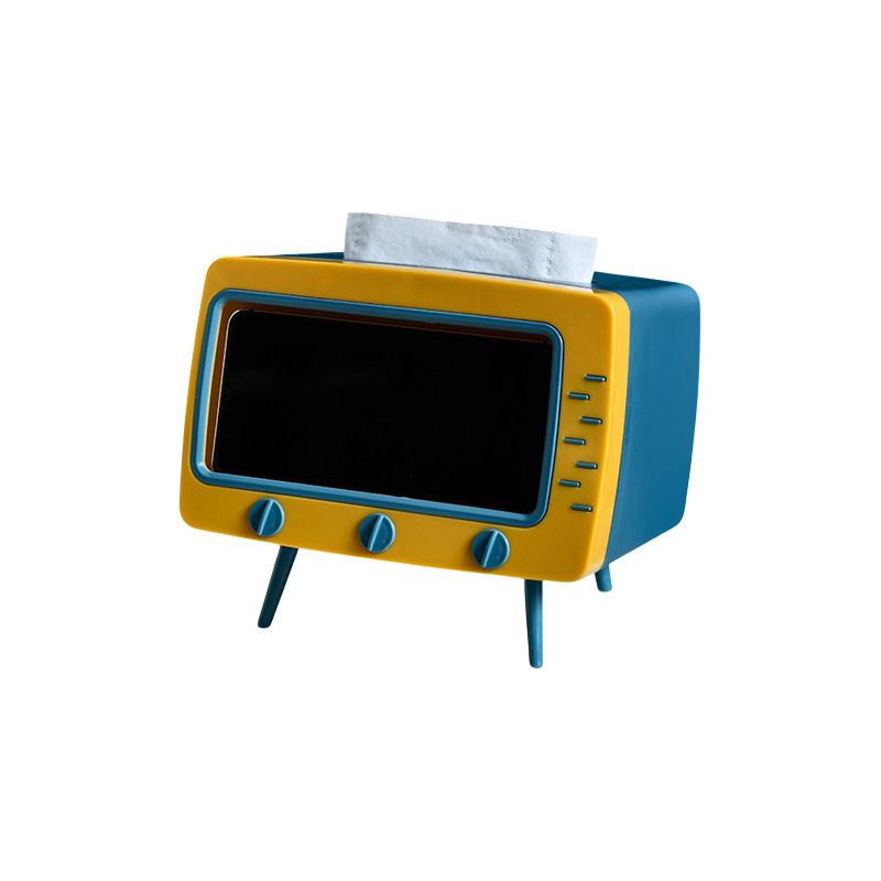 Picture of Retro TV Shaped Tissue Box & Phone Holder Tissue Box Mobile Phone Rack Bracket Plastic Household Living Room Desktop Creative Storage Box