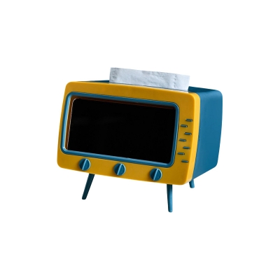 Picture of Retro TV Shaped Tissue Box & Phone Holder Tissue Box Mobile Phone Rack Bracket Plastic Household Living Room Desktop Creative Storage Box