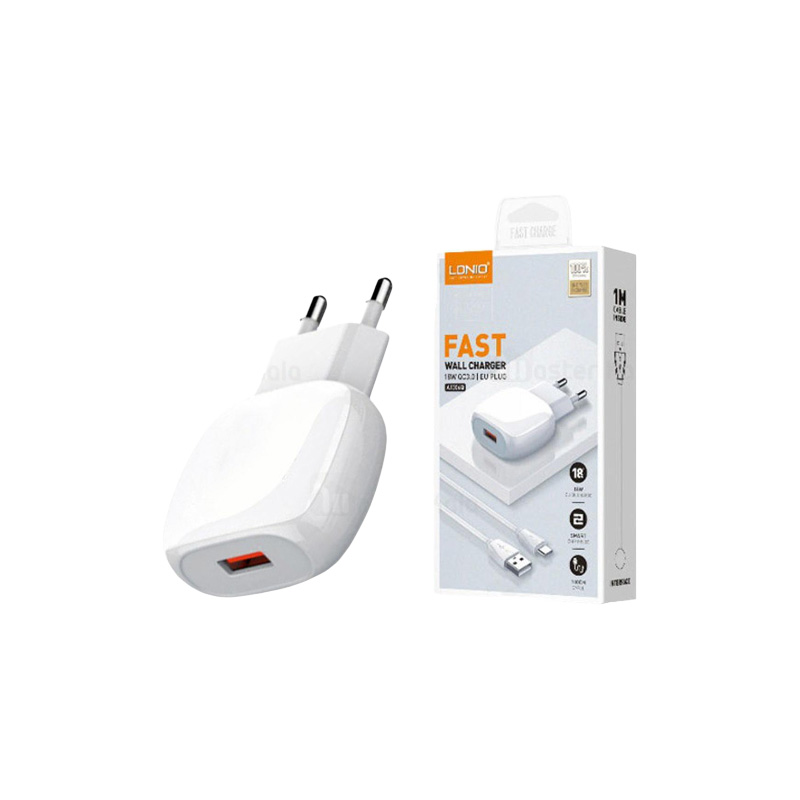 Picture of LDNIO A1306 QC3.0 Euro Plug 1 USB Port 18W (Max) Fast Charger & Lightning Data Charging Cable For iPhone 11 11 Pro Max iPhone X Xs Max Xr 7 7+ 8 8+ 6s Plus