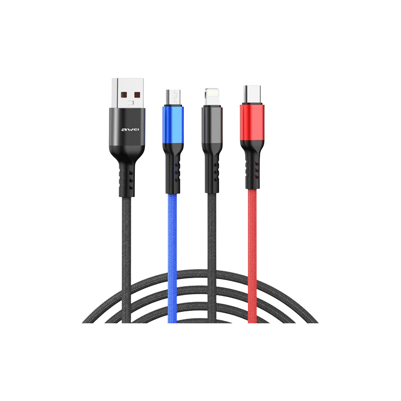 Picture of Awei CL-971 120CM 3 in 1 USB Fast Charging Multi Charging Cable For Type C  Lightning And Micro USB Quick Charge Cables Cord