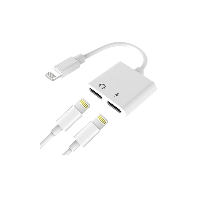 Picture of Dual Lightning Audio & Charge Adapter, 2 in 1 iPhone Headphones Adapter 4 in 1 Charge + Call + Audio + Volume Control Converter Cable Compatible For iPhone 12 Pro Max / 11 Pro Max /SE/ XS / XR / X / 8 7 / J-008