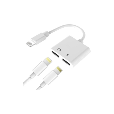 Picture of Dual Lightning Audio & Charge Adapter, 2 in 1 iPhone Headphones Adapter 4 in 1 Charge + Call + Audio + Volume Control Converter Cable Compatible For iPhone 12 Pro Max / 11 Pro Max /SE/ XS / XR / X / 8 7 / J-008