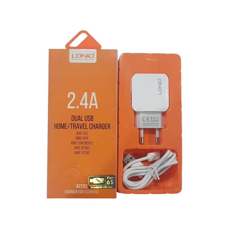 Picture of Ldnio A2202 Dual Usb Home Travel Charger With Ldnio Micro Usb Android Charging Cable For Samsung J5 J7 J6 J8 A7 S6 S7 Edge Huawei Nova 3I Oppo F1S F3 A5S A3S - Charger