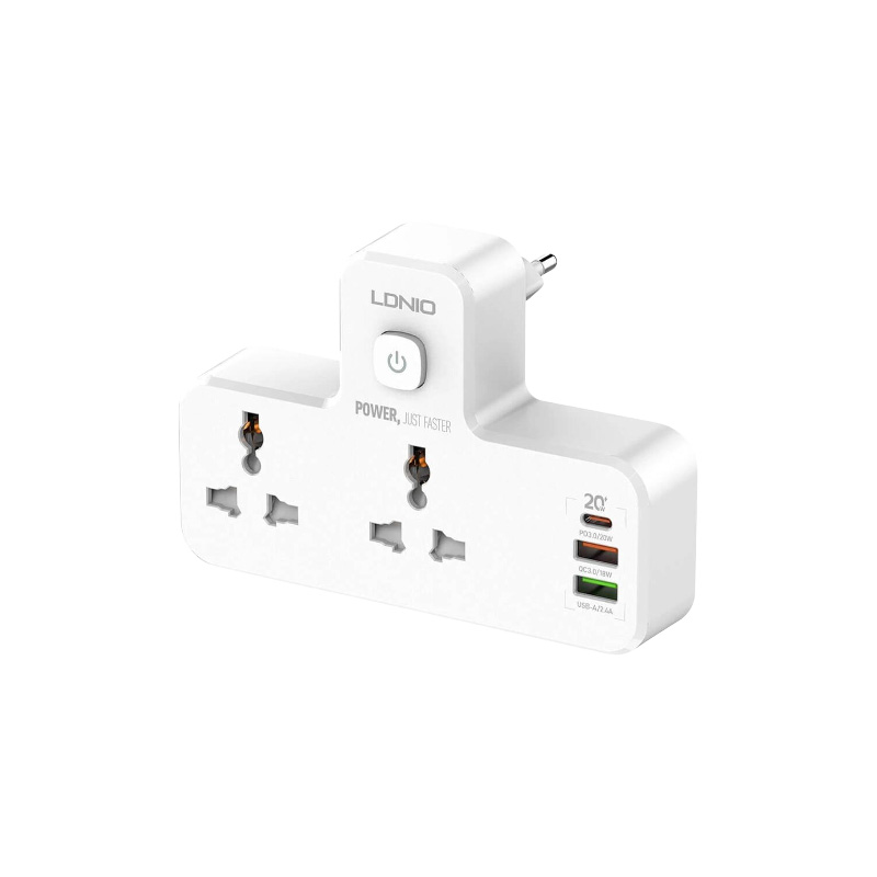 Picture of LDNIO SC-2311 20W 3-Port USB Charger HUB Extension Power Strip With 1 x 20W USB-C PD Power Delivery / 1x 18W USB QC3.0 / 1x USB-A & 2 Power Sockets with LED Touch Light