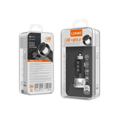 Picture of LDNIO C1 36W (Max) QC3.0 USB & PD 2 Ports Professional Standard Car Charger with A Cable - Black