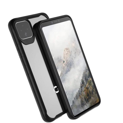 Picture of For Google Pixel 4 Cover German Bayer Imported TPU Back Cover Shock Proof Anti Slip Black Bumper & Clear Transparent Back PC Soft TPU Back Cover Case