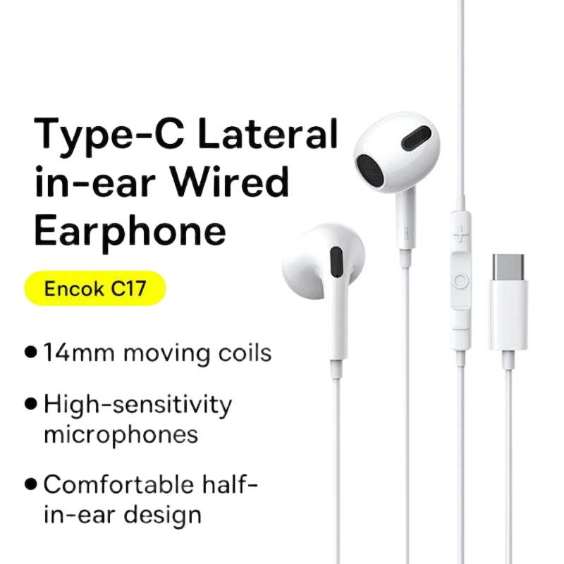 Picture of Baseus Encok C17 Type-C Lateral In-Ear Wired Earphone Type C In Ear Earphones Wired Headset with Mic for Smart Phone - Headphone