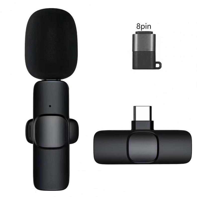 Picture of New K8 Type-C Port with Lightning Adapter Wireless Clip Microphone Lapel Mic Live Broadcast Lavalier Microphone Video Record Radio Interview Noise Reduction Microphone with Lightning Adapter Free