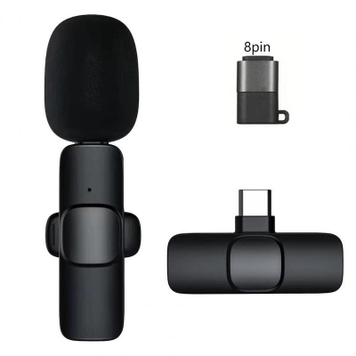 Picture of New K8 Type-C Port with Lightning Adapter Wireless Clip Microphone Lapel Mic Live Broadcast Lavalier Microphone Video Record Radio Interview Noise Reduction Microphone with Lightning Adapter Free