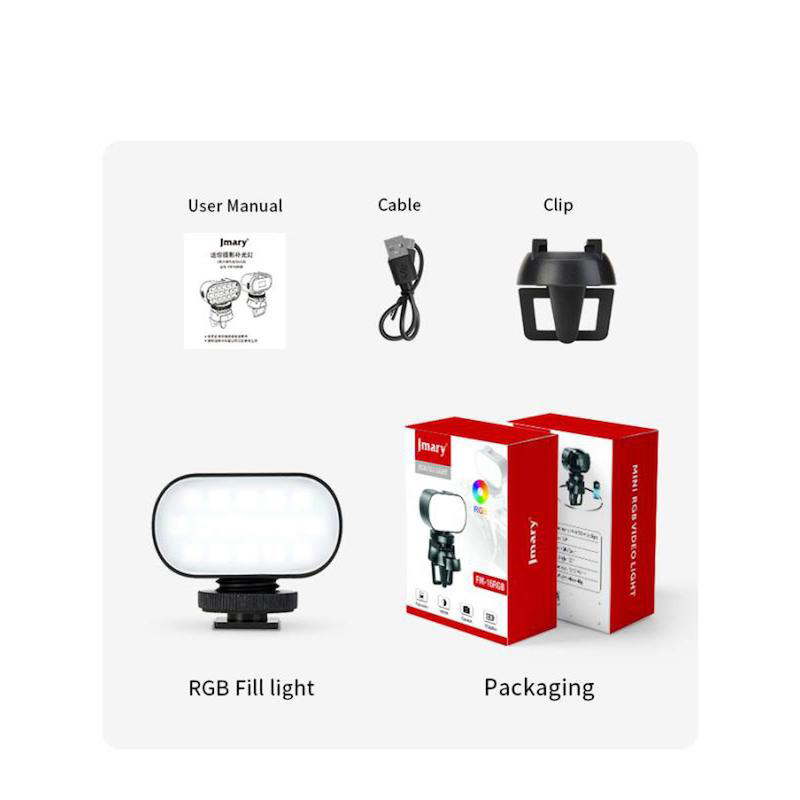 Picture of Jmary FM-16 RGB Mini Video Lights, LED Camera Light 360° Full Color Portable Photography Lighting 9000K 750mAh Rechargeable Dimmable Panel Lamp with Clip Mount