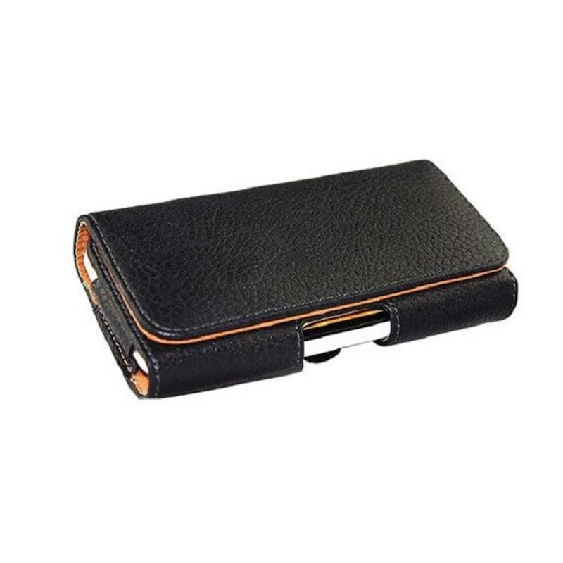 Picture of For Mobile Phone Size 5 Inch Mobile Phone Bag Solid Color Case Belt Clip Holster Black Leather Holder Case Belt Cover