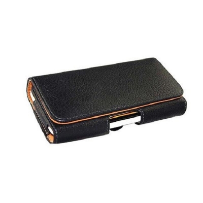 Picture of For Mobile Phone Size 5 Inch Mobile Phone Bag Solid Color Case Belt Clip Holster Black Leather Holder Case Belt Cover