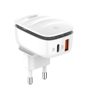 Picture of LDNIO A2425C USB C Wall Charger with Night Light LDNIO Dual Port Charger Block PD 20W Wall Plug & QC 18W Fast Charger Compatible with lPhone 13 Pro Max 12 Pro Max iPad Samsung Galaxy Smart Phone Kindle Tablet Earbuds