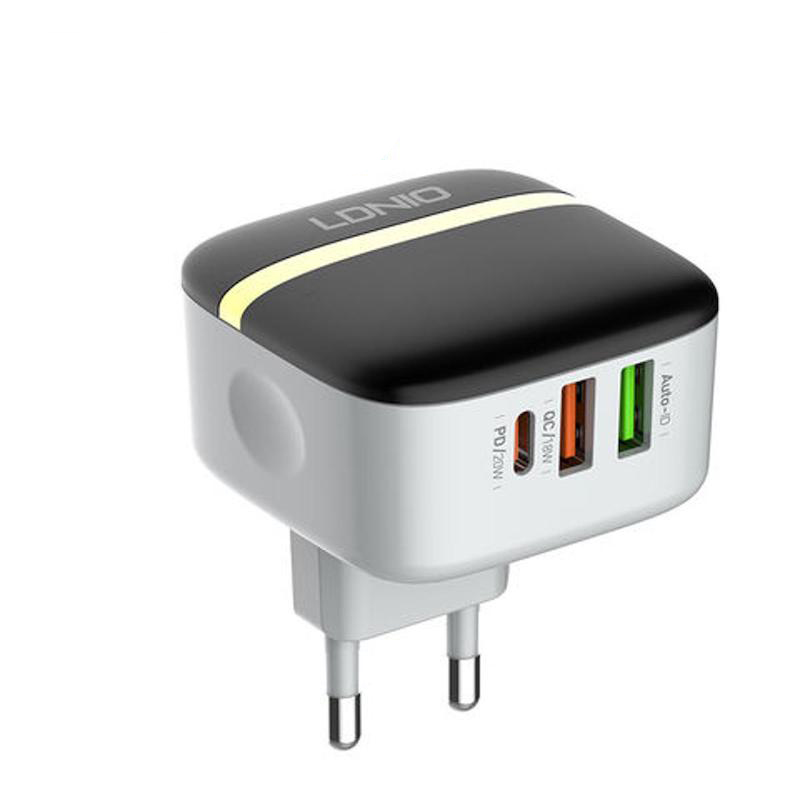 Picture of LDNIO A3513Q USB C Wall Charger Ldnio 32W  3 Ports Charging Blocks, PD 20W And QC: 18W Fast Charger Compatible With iPhone 13 13 Mini 13 Pro 13 Pro Max 12 11 iPad Mini Pro Pixel Galaxy Included 3 Feet Usb C Cable Charger
