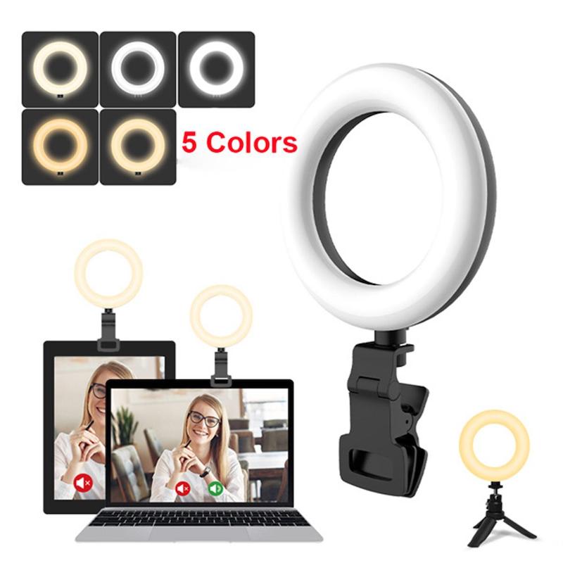 Picture of MOOWOOW F-601A 5" LED, Selfie Clamp and Tripod, Dimmable, Clip On Ring, 5 Light Modes and 10 Brightness for Laptop Makeup, Live Stream, Remote Work, Video Conference