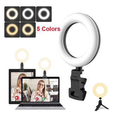 Picture of MOOWOOW F-601A 5" LED, Selfie Clamp and Tripod, Dimmable, Clip On Ring, 5 Light Modes and 10 Brightness for Laptop Makeup, Live Stream, Remote Work, Video Conference