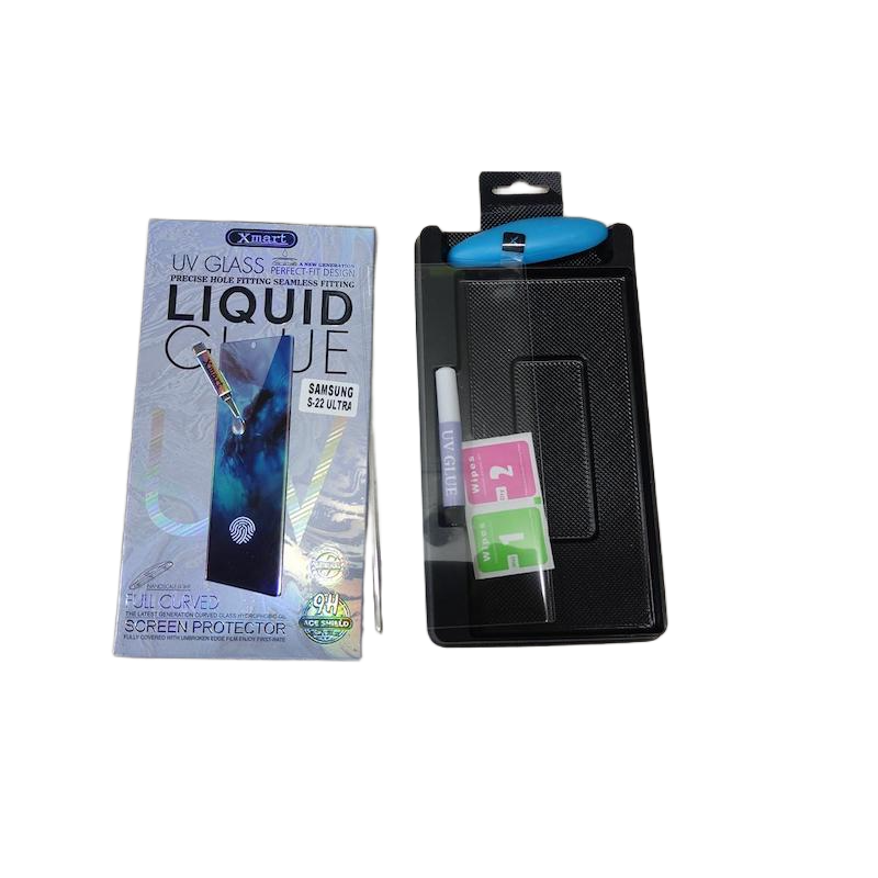 Picture of X-Mart Curved Tempered Glass For Samsung Galaxy S22 Ultra 5G Screen Protector, [Easy Installation with Alignment] [Anti-Scratch] [Case Friendly] UV Glass Light Adhesive Tempered Glass Screen Protector - Transparent