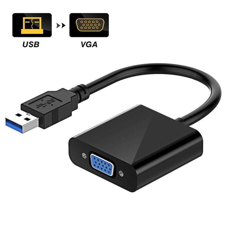 Picture of USB 3.0 to VGA Adapter, USB 3.0/2.0 to VGA 1080P Adapter (Male to Female), Multi Monitor External Video Graphic Card Cable Converter for Windows 10/8.1/8/7/XP (Black)